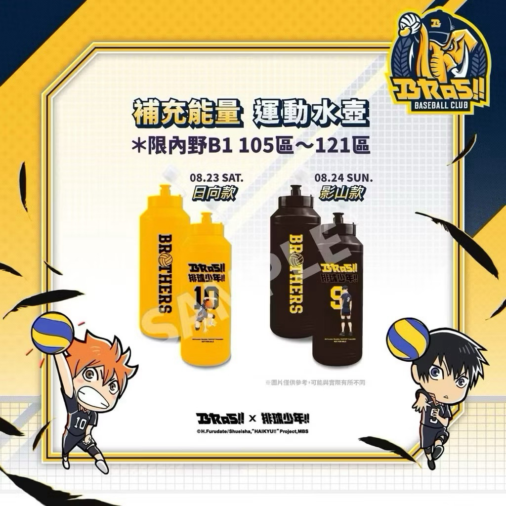 全新 | 現貨 | 中信兄弟×排球少年 聯名主題日 進場贈品 運動水壺(日向翔陽款)+磁鐵+明信片（李丹妃） | 蝦皮購物