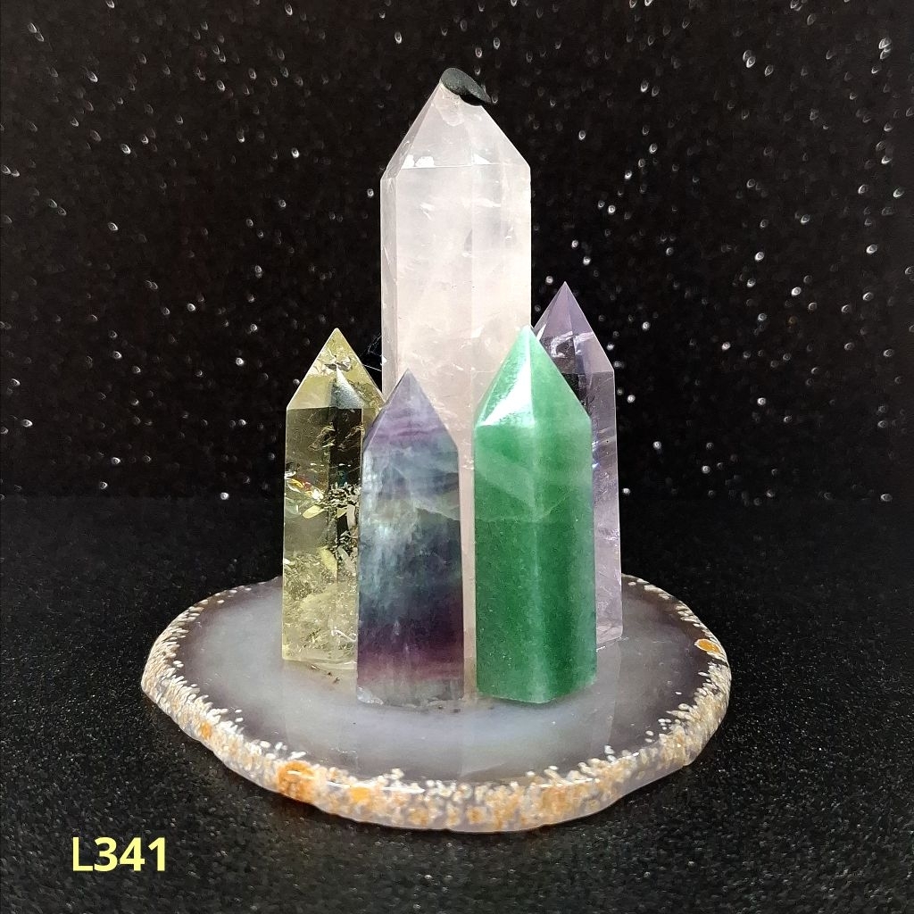 天然水晶七彩六芒星水晶柱】水晶原石六棱柱能量柱療癒石七脈輪晶柱七星