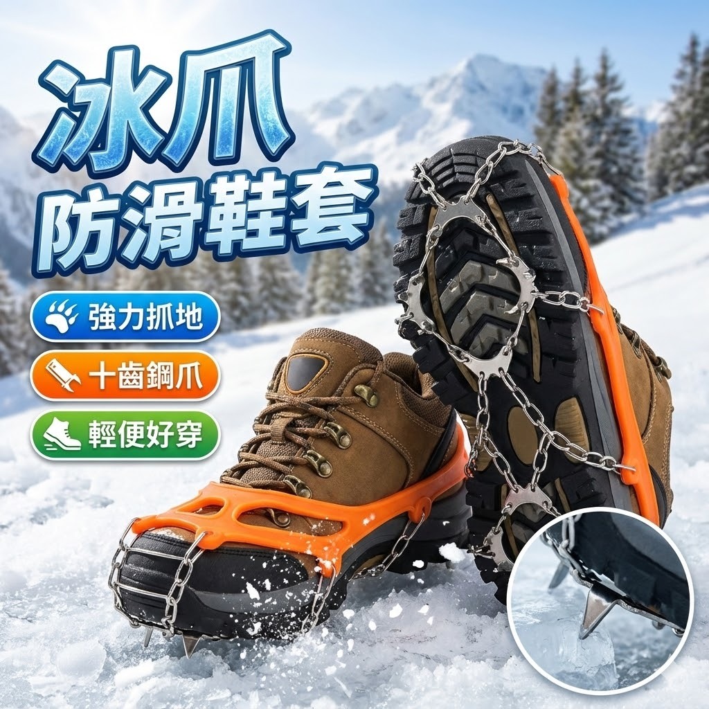 【台灣出貨】10齒冰爪防滑鞋套｜雪地冰爪｜登山防滑雪爪｜雪地防滑鞋套｜冰雪防滑套｜戶外防滑冰爪｜一體成型冰爪 | 蝦皮購物