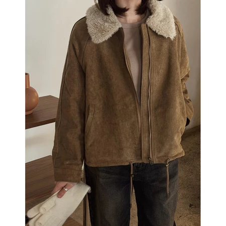 🇰🇷Jan03/ 自留款！季末✨絨面質感焦糖毛毛領外套