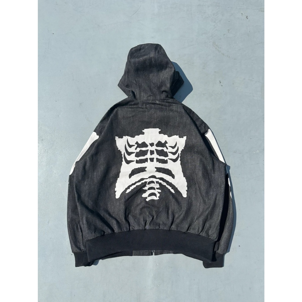 日貨代購CITY】2025AW 9090 Bone Rigid Denim Zip Hoodie 骷髏骨頭牛仔