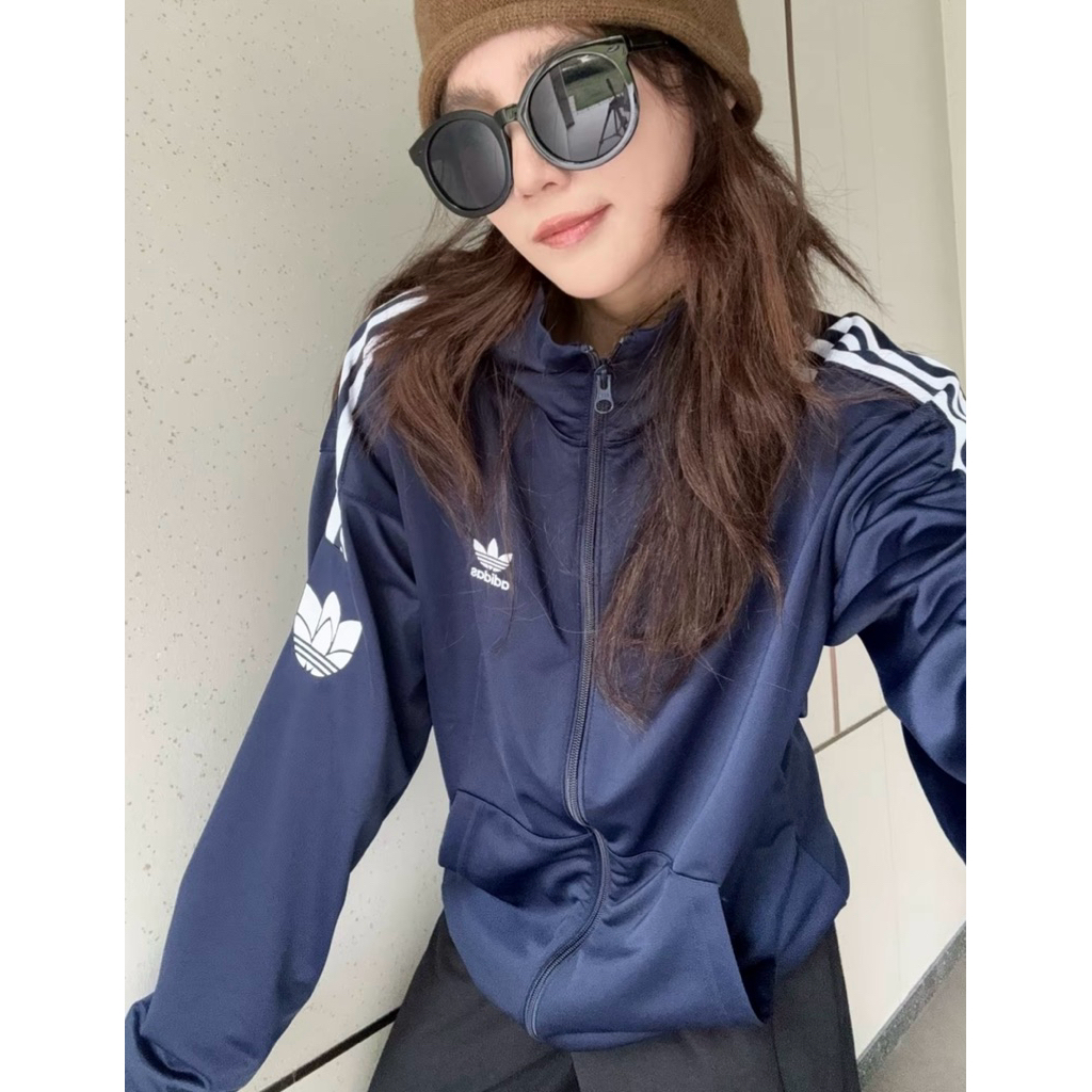 ADIDAS ORIGINALS RR TT U2 立領防風外套復古三葉草黑色JL8396 深藍