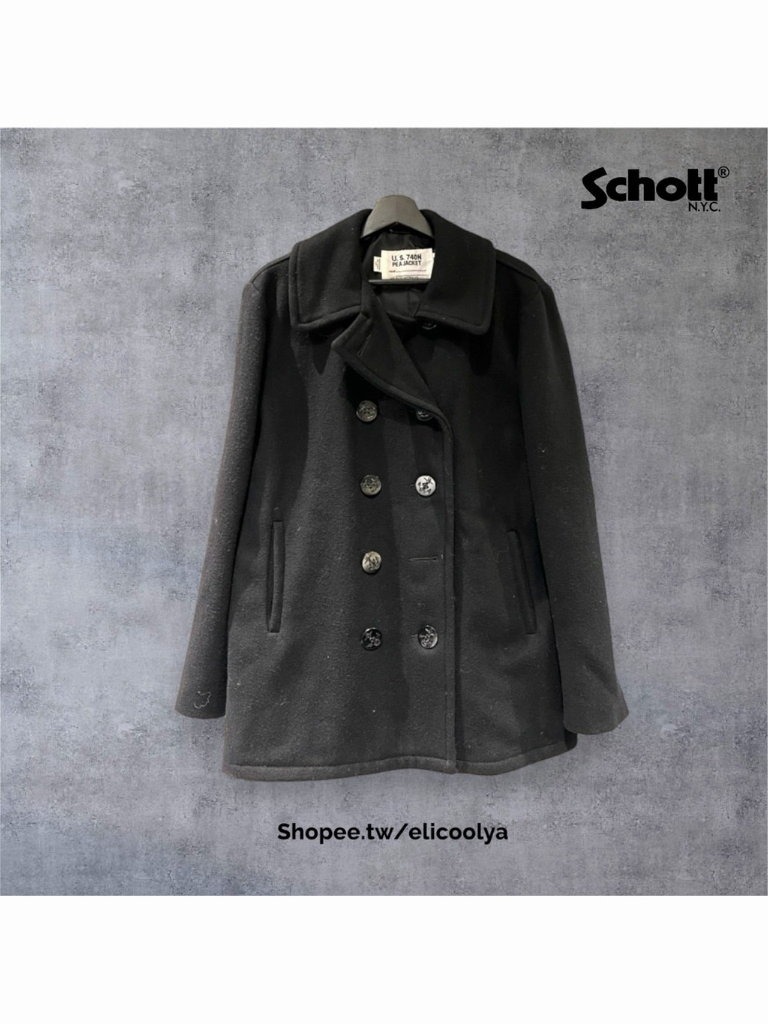 美國製Schott NYC 日本別注款753US 740N Pea Coat 海軍大衣海軍藍/鐵灰
