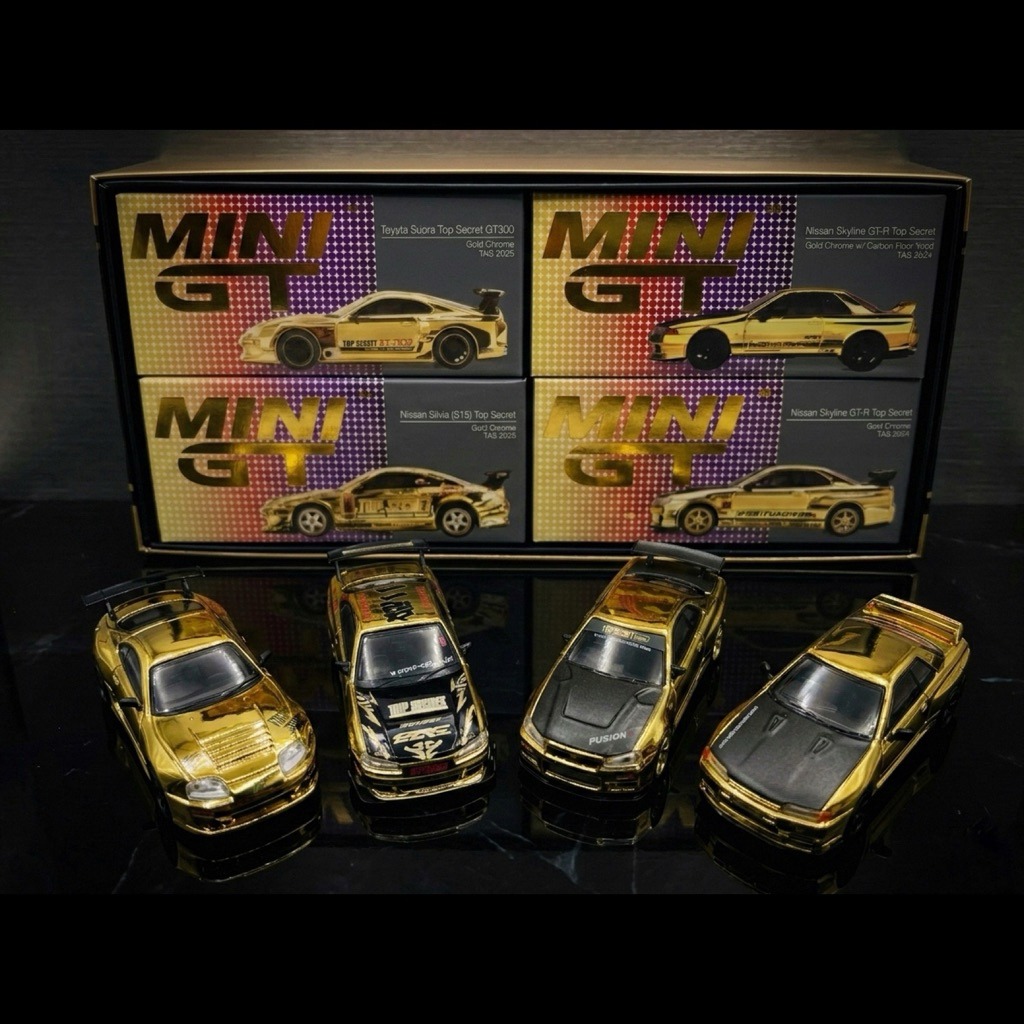 🎁完美大全套🎁 2024+2025 東京改裝車展miniGT × TOP SECRET 金色四車