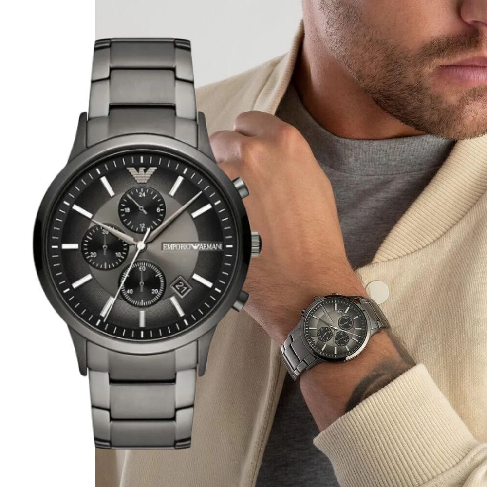 【EMPORIO ARMANI】騎士風 三眼全黑鋼帶 男錶 AR11531 | 蝦皮購物