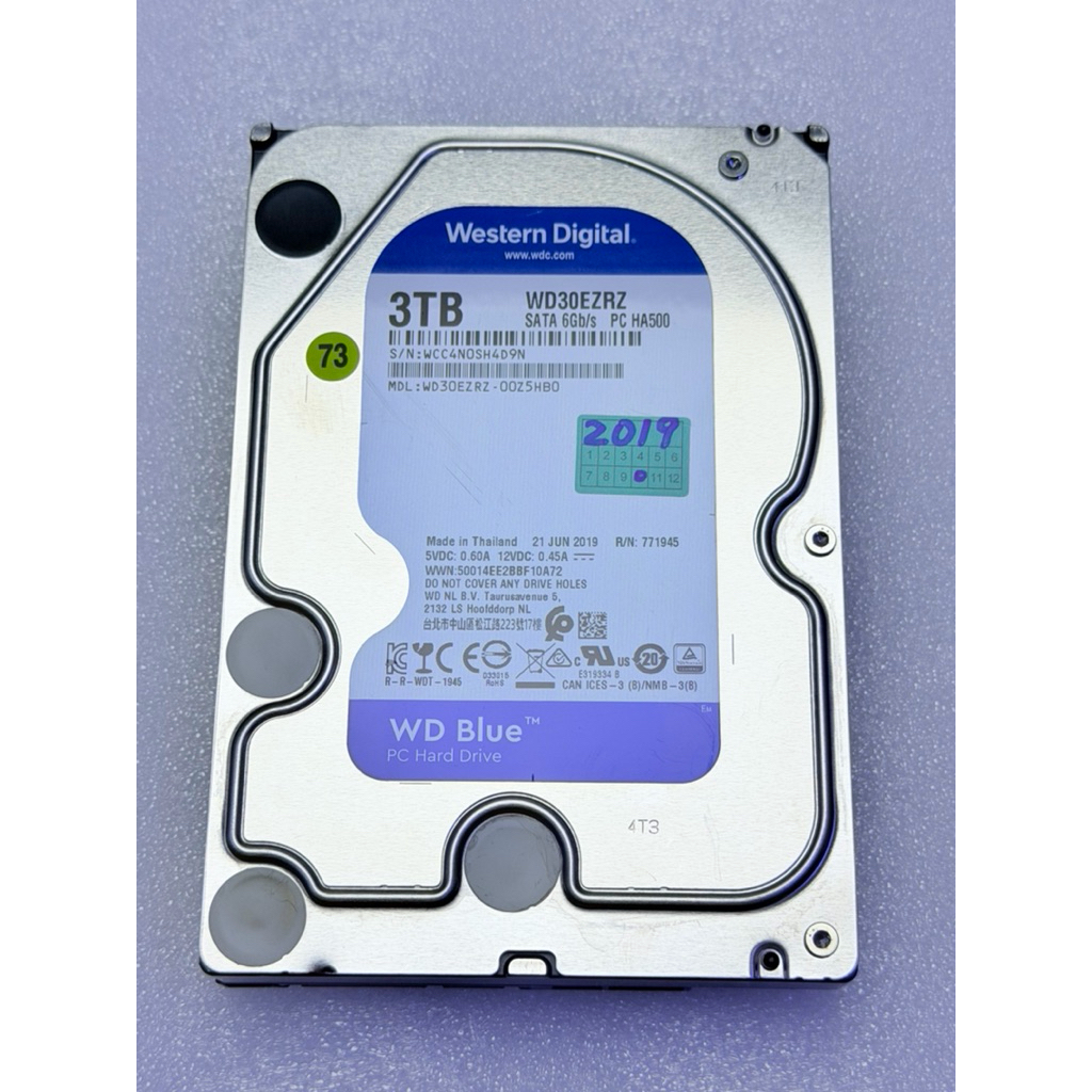WD 3,５吋 3TB 使用僅か,累積32時間 正常 良品 WD 藍標3TB 低時數SATA3 3.5吋硬碟全區慢速掃描測試良品WD30EZRZ 含稅