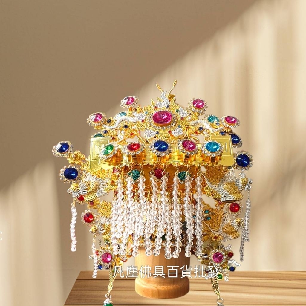 {凡塵佛俱百貨批發} 媽祖帽 天上聖母 水鑽帽 媽祖娘娘 雙色彩鑽柳絲帽 媽袓帽 | 蝦皮購物
