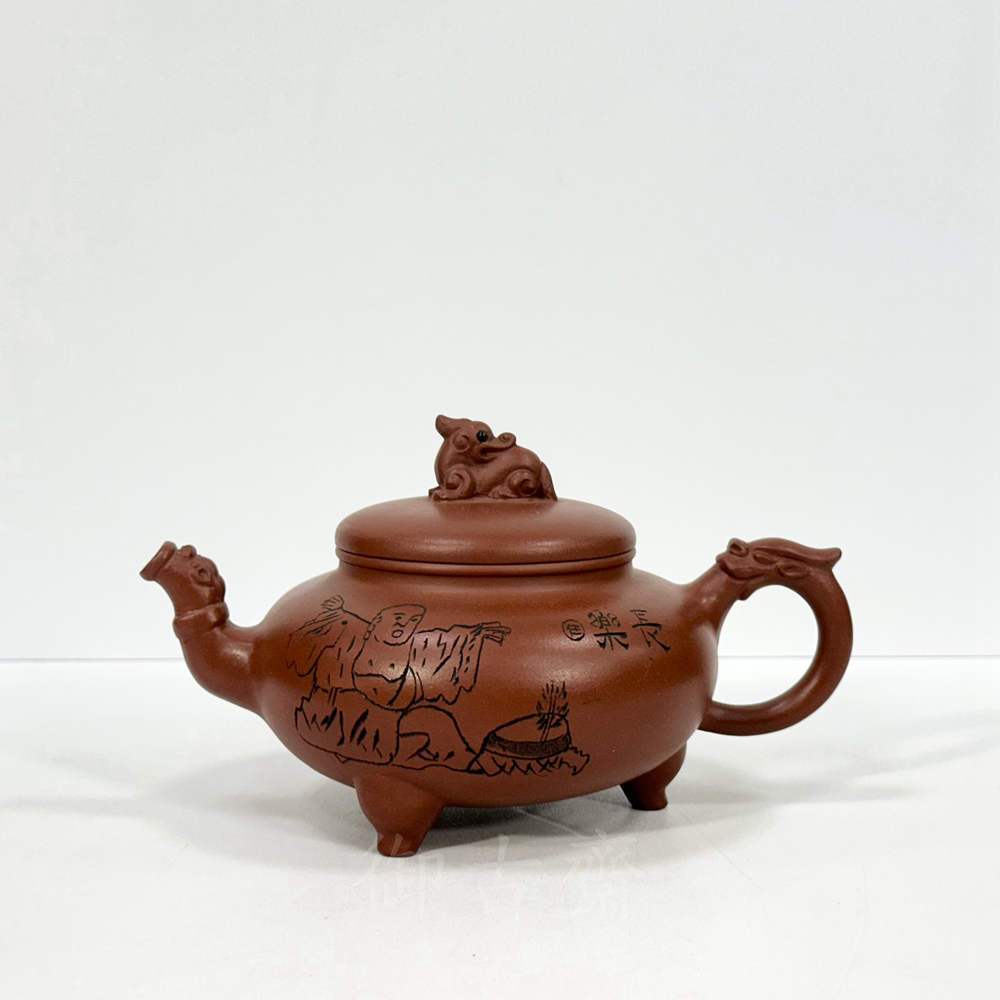 工芸品 中国清末時期 宜興紫砂 龍首 三足 三獸壺 朱泥紫砂急須 煎茶