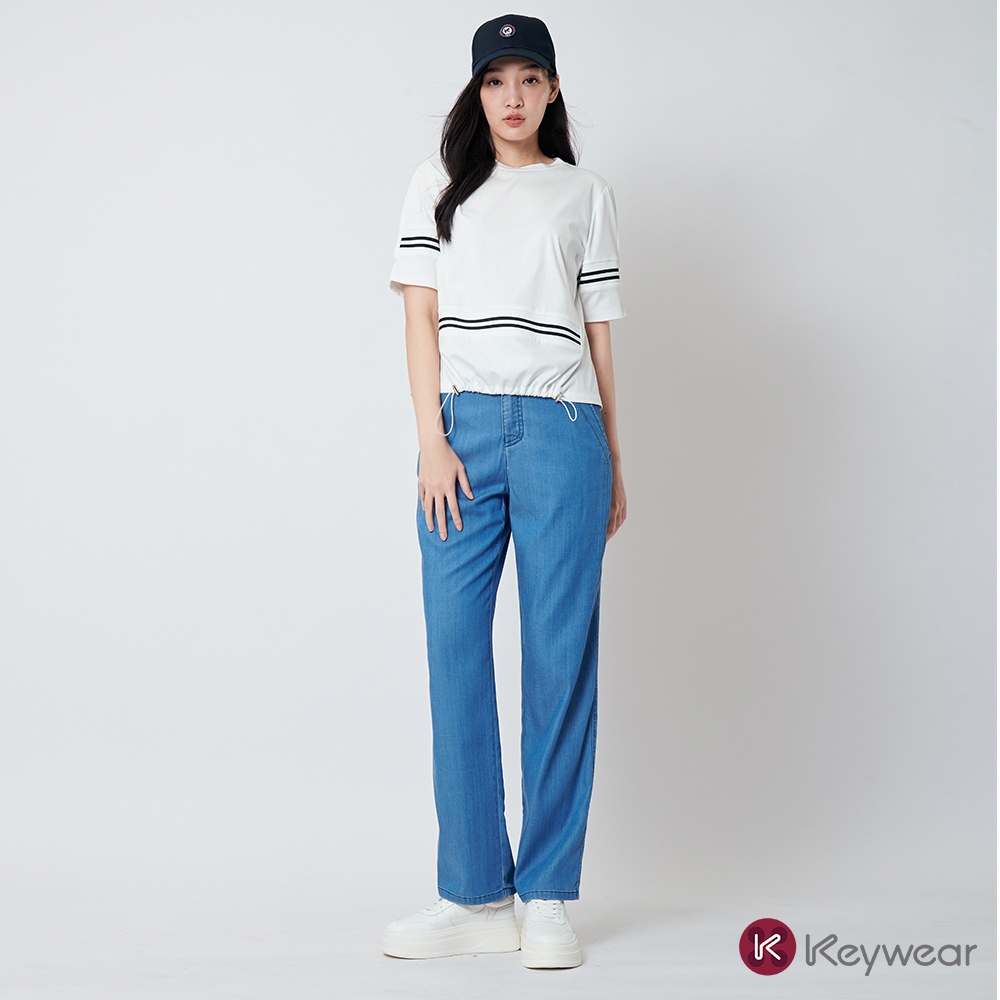 【KeyWear 奇威名品】切割線條設計直筒牛仔褲 藍色 | 蝦皮購物