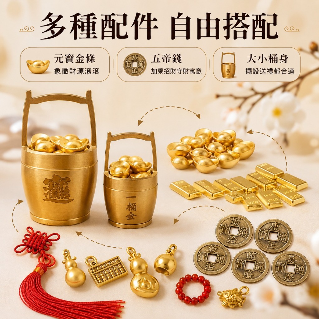 台灣出貨】招財｜一桶金｜聚寶盆｜元寶｜金磚｜金條｜五帝錢｜紫南宮