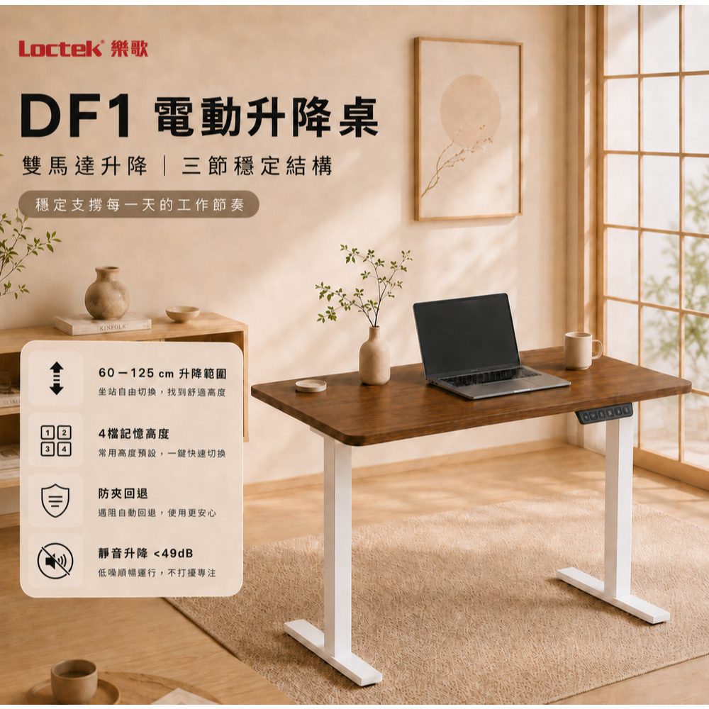 樂歌Loctek】DF1電動升降桌｜電腦桌｜升降桌｜三節雙馬達｜多尺寸人體