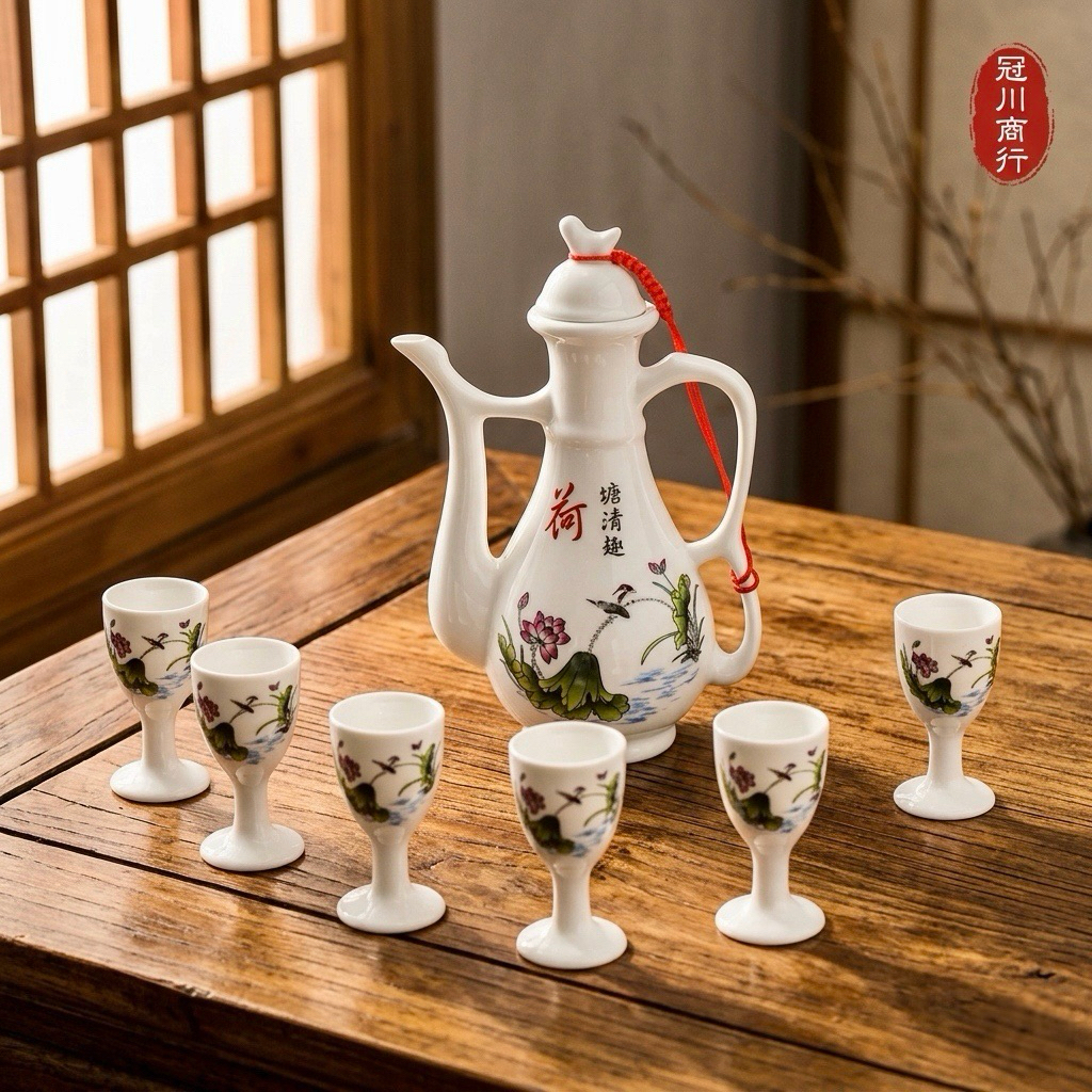 冠川】台灣現貨復古酒具套組酒壺清酒杯溫酒杯陶瓷酒壺酒杯中式酒杯中式