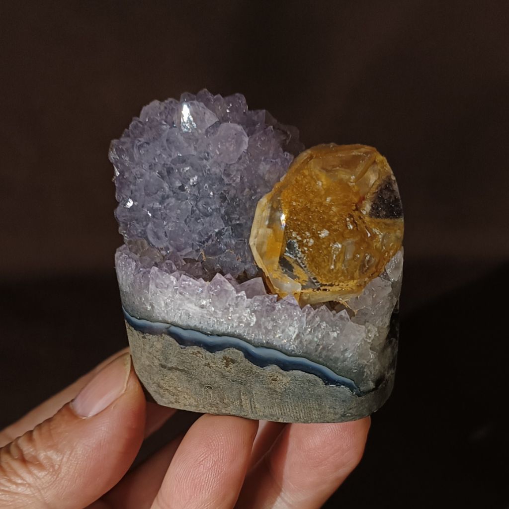 紫水晶拇指晶鎮迷你晶鎮小晶鎮黃方解石錳礦幻影藍邊187g56*59mm | 蝦皮購物