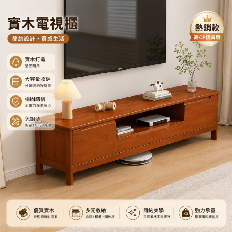 【廠家直銷】全實木電視櫃 现代簡約小戶型 1.2/1.5米多尺寸客廳 臥室免安裝影櫃 收納櫃 置物櫃 抽屜 電視櫃 矮櫃