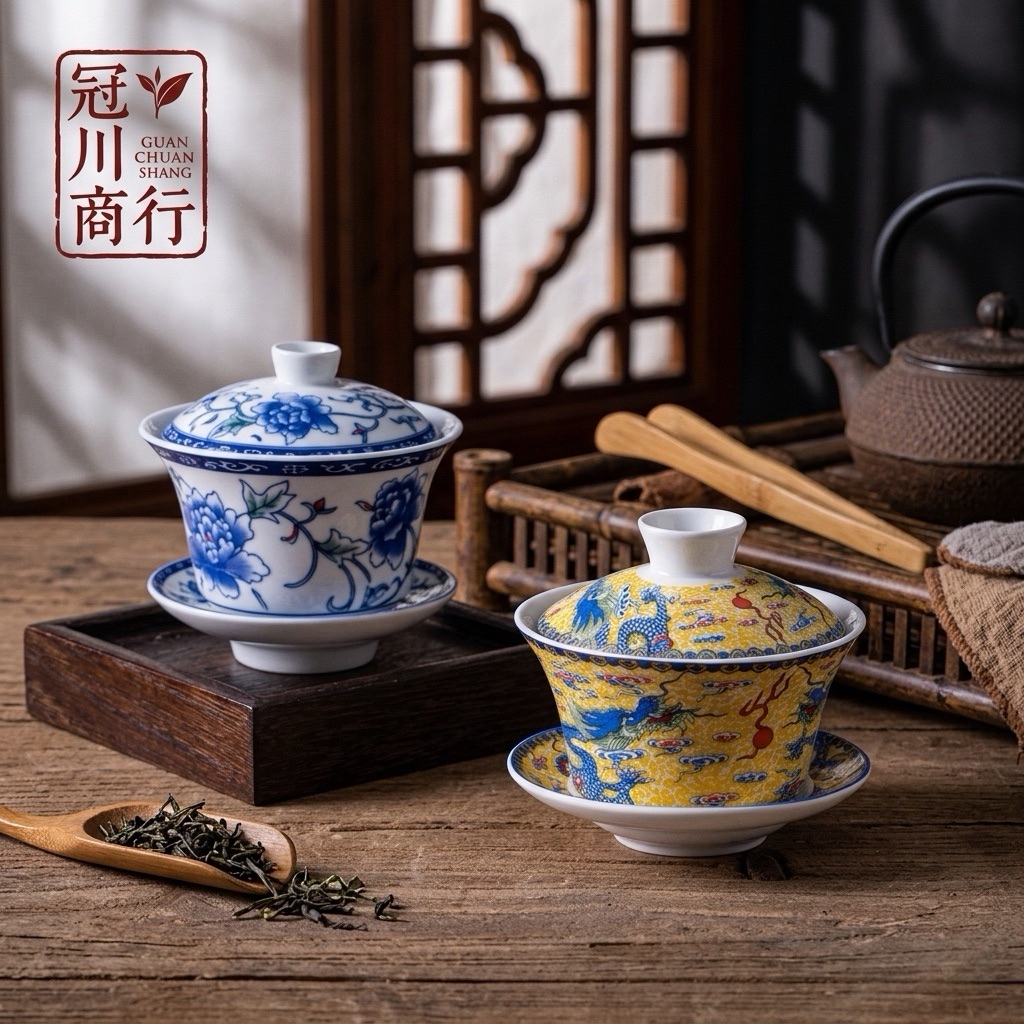 冠川】台灣現貨三才蓋碗蓋杯茶杯三件式茶碗品茗杯泡茶用具萬壽無疆茶杯