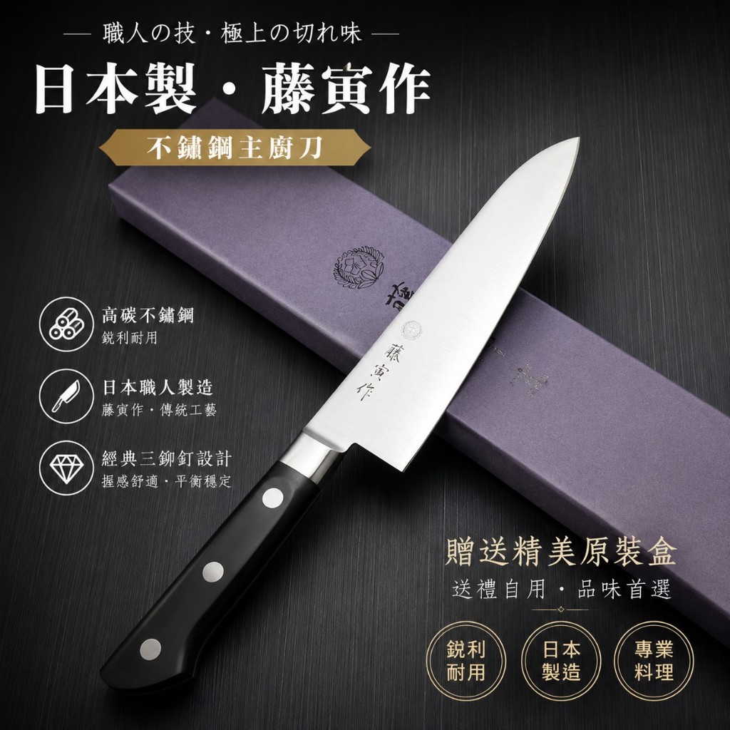 台灣有貨]藤寅作(藤次郎副廠)VG10牛刀DP鈷合金不鏽鋼廚刀FU-807 180mm