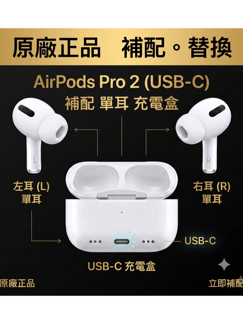 原廠Apple AirPods Pro 2 (USB-C/Type-C) 單耳左耳右耳充電盒遺失替換