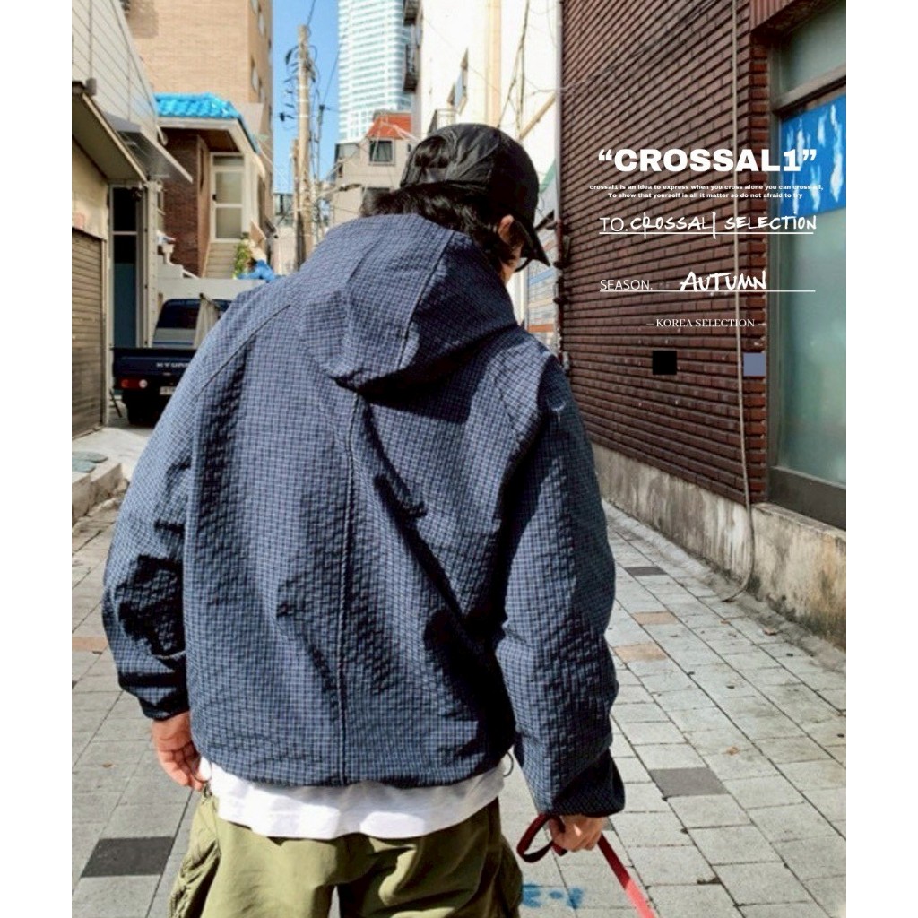 【CROSSAL1】韓國🇰🇷 格紋防曬尼龍連帽外套 防曬外套 尼龍 格紋 特殊帽簷 連帽外套 背心