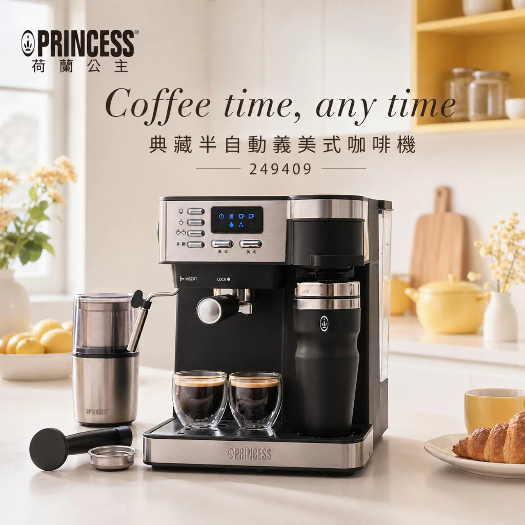 【晨間影音生活的最強應援】PRINCESS 荷蘭公主 249409 典藏半自動義/美式咖啡機深度推薦
