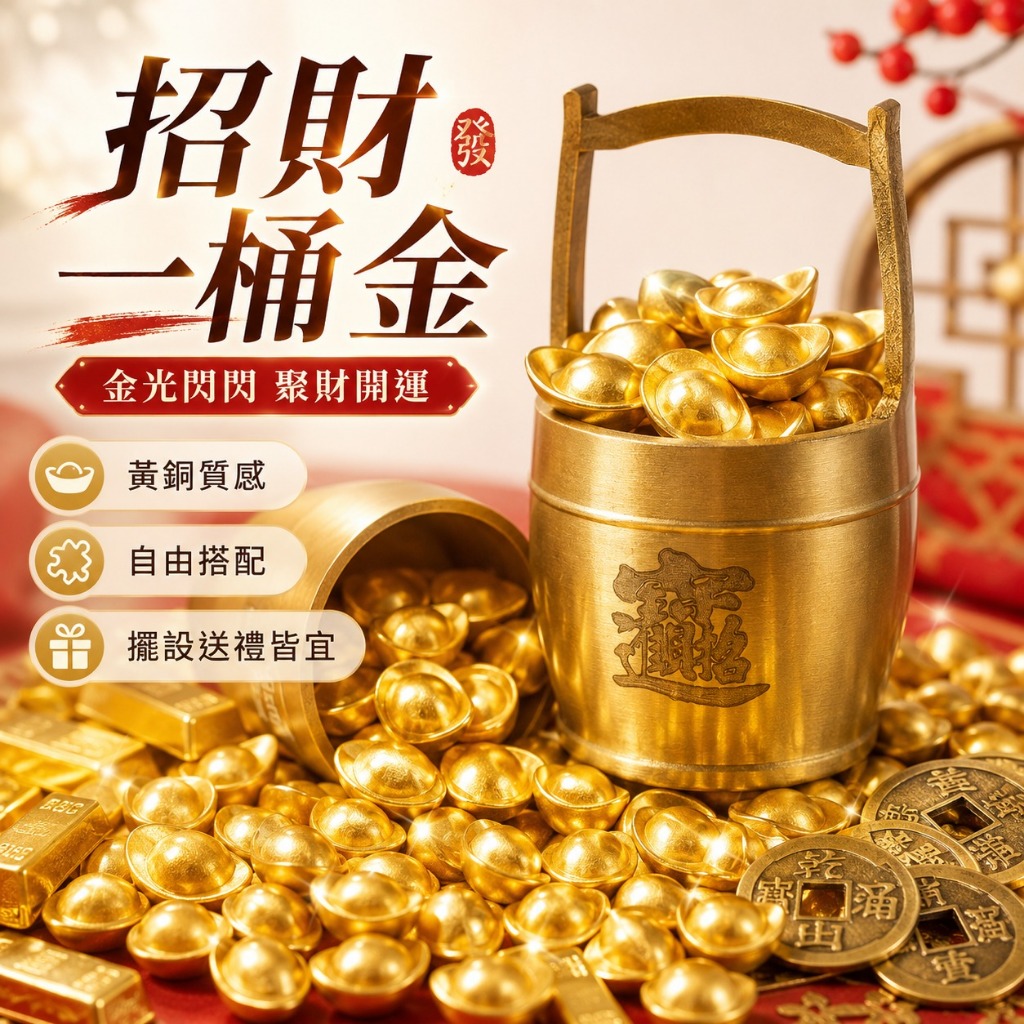 台灣出貨】招財｜一桶金｜聚寶盆｜元寶｜金磚｜金條｜五帝錢｜紫南宮