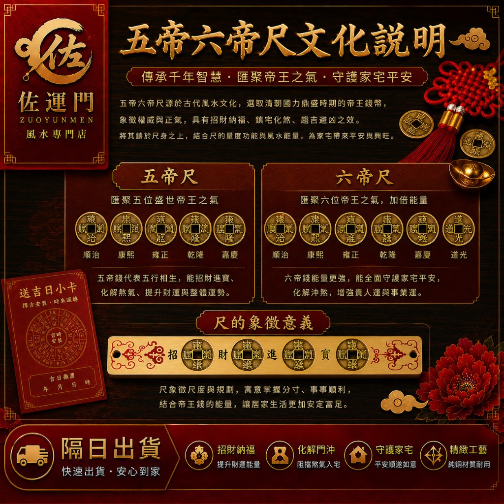 一件免運隔日出貨五帝尺六帝尺純銅五帝尺招財尺風水尺門檻尺門對門化解