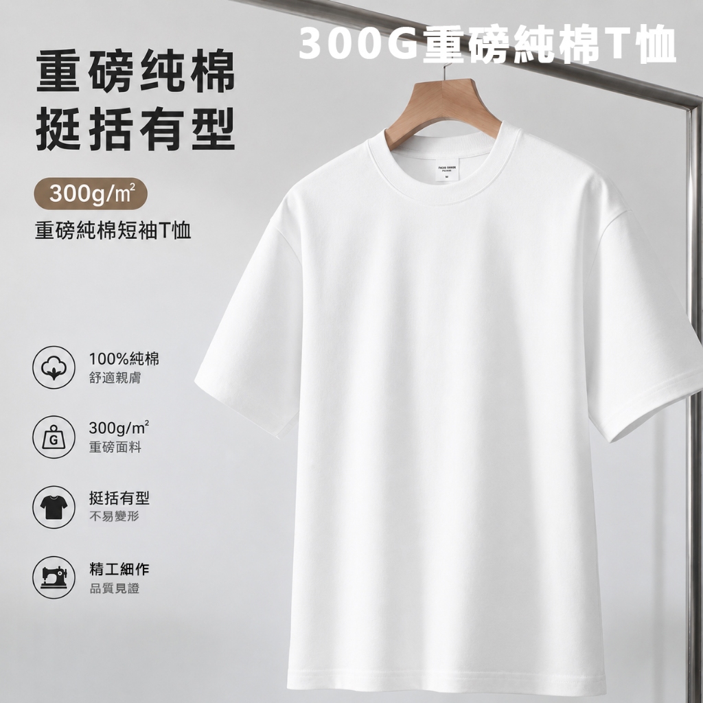 【隔日到貨！】素面純棉300g重磅t恤 短袖t恤男 純色素t 純棉短踢 寬鬆T恤 重磅不透肉 親舒適透氣短袖 男女可穿