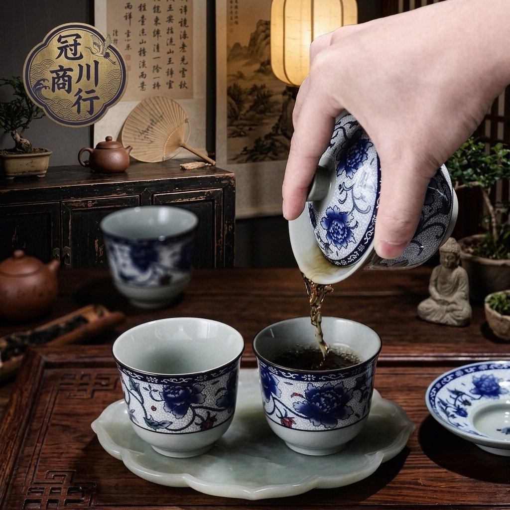 冠川】台灣現貨三才蓋碗蓋杯茶杯三件式茶碗品茗杯泡茶用具萬壽無疆茶杯