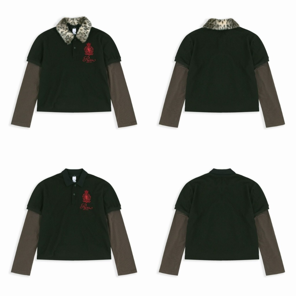 狼嚴選】Protocol Index Fur Collar Layered Polo Shirts-Black | 蝦皮購物