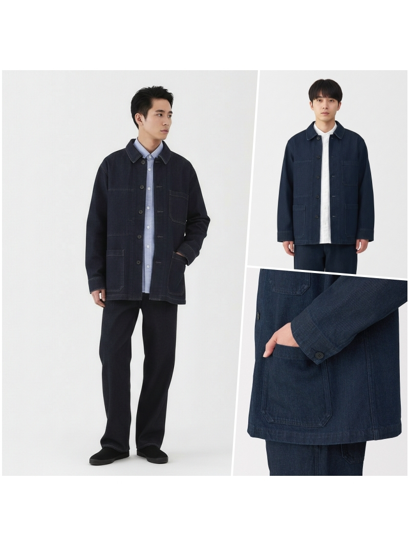無印良品 MUJI 男吉貝木棉混丹寧外套 (多口袋) | 蝦皮購物
