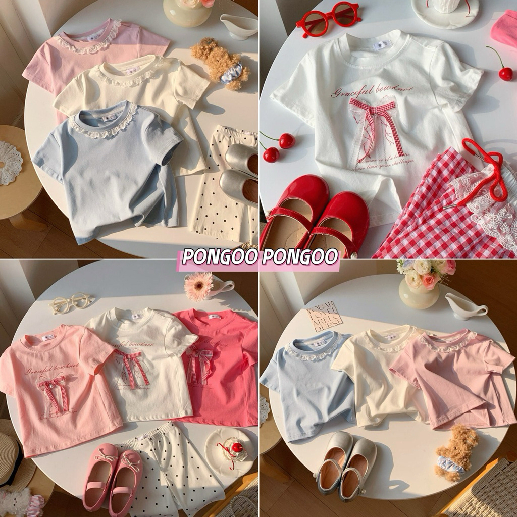 ️PONGOO PONGOO🌟現貨🌟加預購 夏季女童 花邊娃娃領 氣質上衣 ️蝴蝶結🎀t shirt | 蝦皮購物