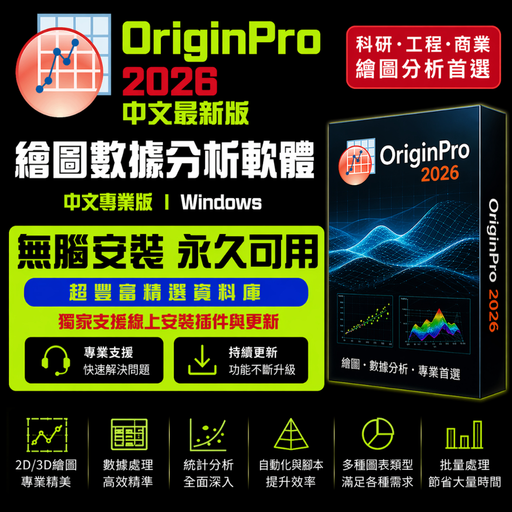 OriginPro OriginLab 2026 正式版 繪圖軟體 圖形數據分析敎程中英文安裝包 永久使用 無腦安裝 | 蝦皮購物