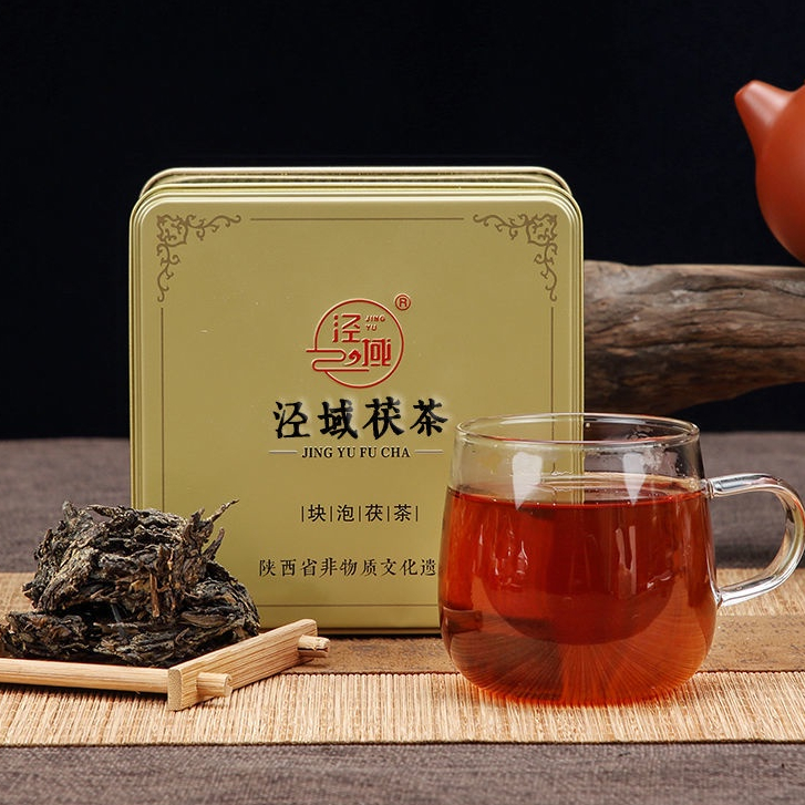 黑茶涇陽茯茶陜西特產金花茯茶茯磚茶伏茶西安茶葉秦風和韻罐裝280g 涇