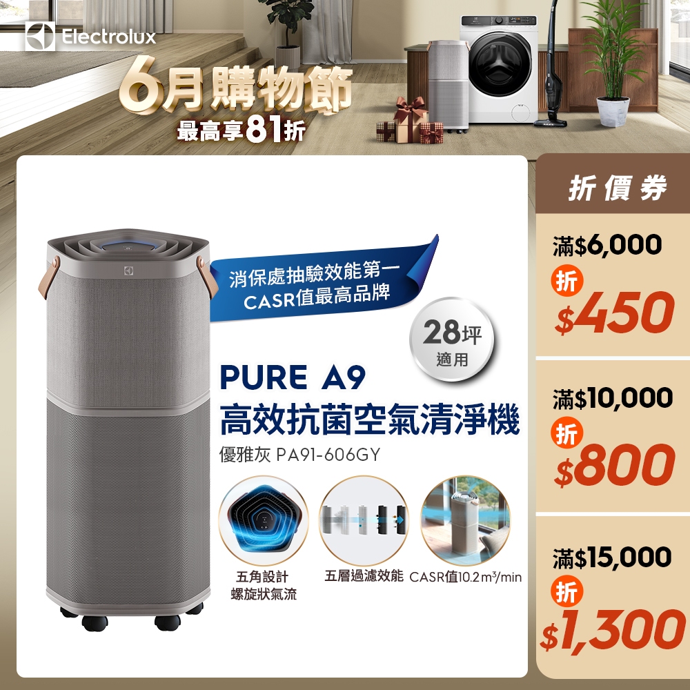 Electrolux 伊萊克斯PURE A9 高效能抗菌空氣清淨機PA91-606GY | 蝦皮購物
