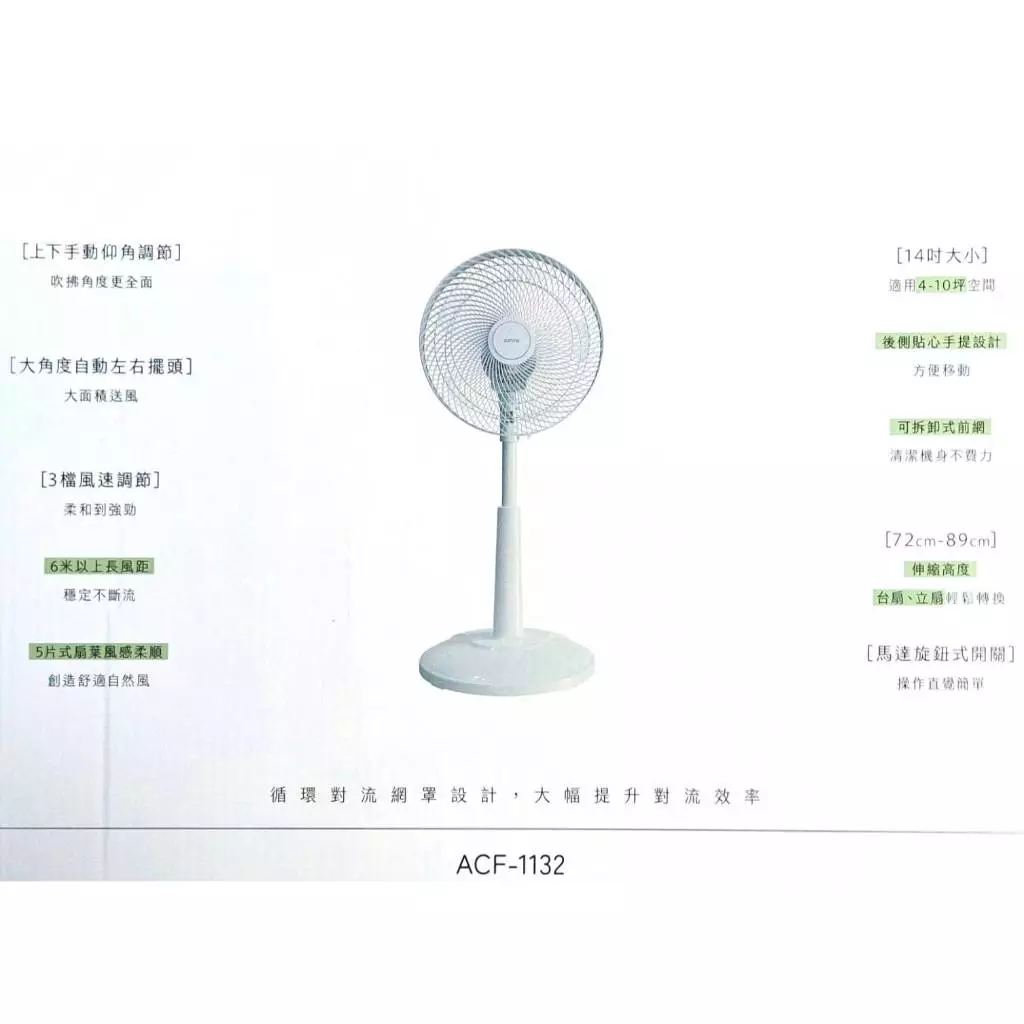 大風量循環、桌立兩用兩段變身!台灣品牌 KINYO ACF-1132 14吋機械式循環升降立扇推薦評測