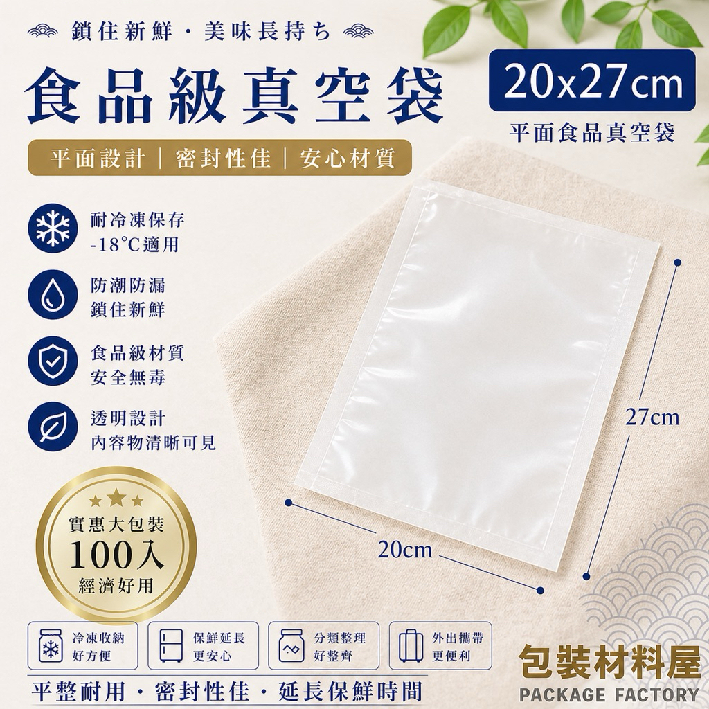 包裝材料屋】20x27cm 平面真空袋抗冷凍食品真空袋真空封口袋真空包裝袋