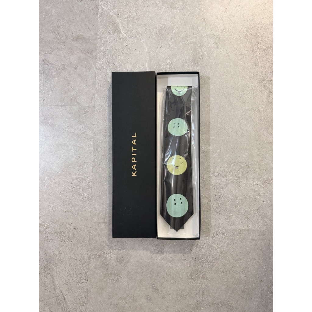 狼嚴選】現貨KAPITAL Silk Twill Jap Tie Black Mint 領帶(黃/藍) 笑臉