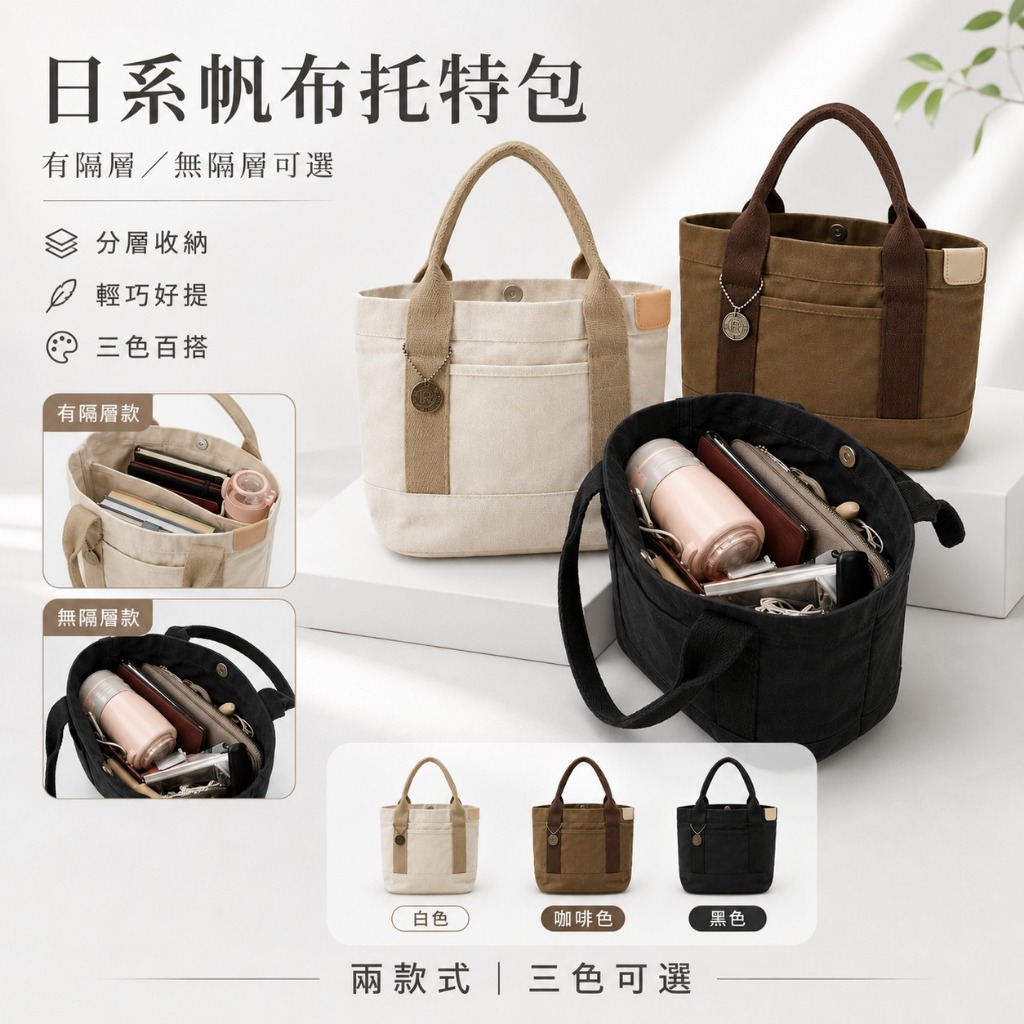 【XD生活百貨】日系帆布托特包 有隔層無隔層 手提包 便當袋 收納包 帆布包 | 蝦皮購物
