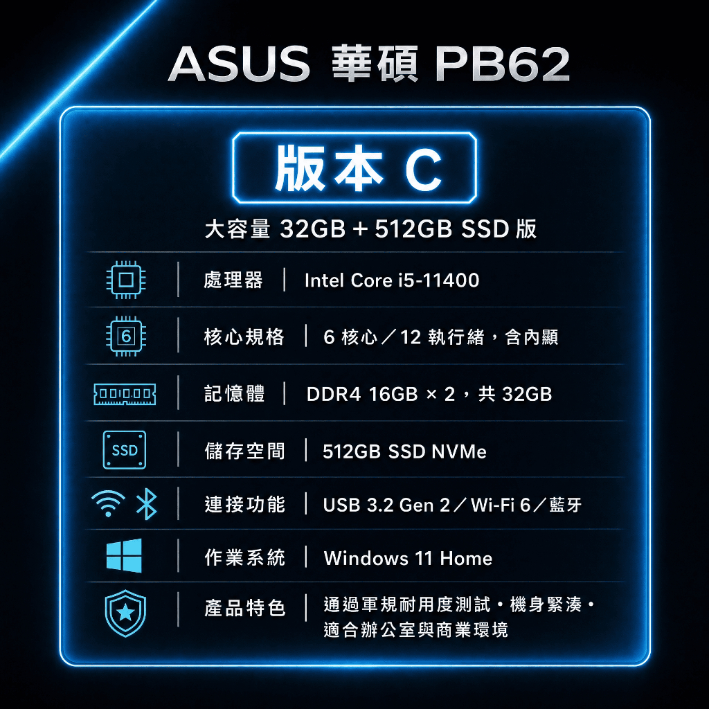 🔥快速出貨【商用首選】ASUS PB62 ｜i5-11400｜超小體積高效能主機