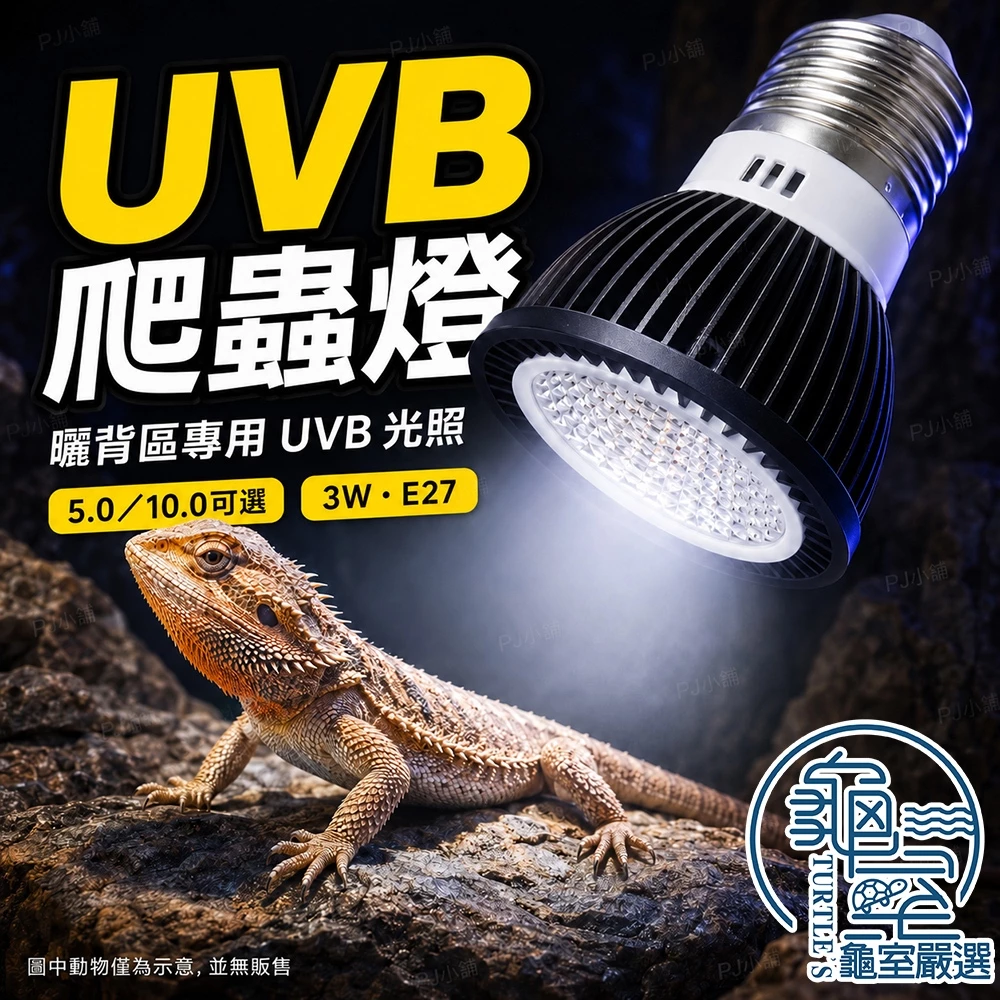 PJ小舖UVB補鈣燈，E27接口3W爬蟲曬背燈泡