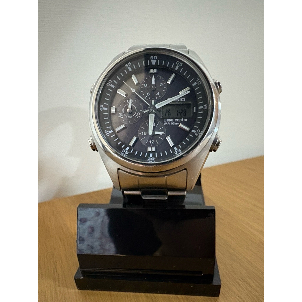 Casio 機芯3731 WVO-500DJ 電波錶 太陽能 二手 功能正常 不鏽鋼 錶帶 雙顯 世界時間 附錶節 | 蝦皮購物
