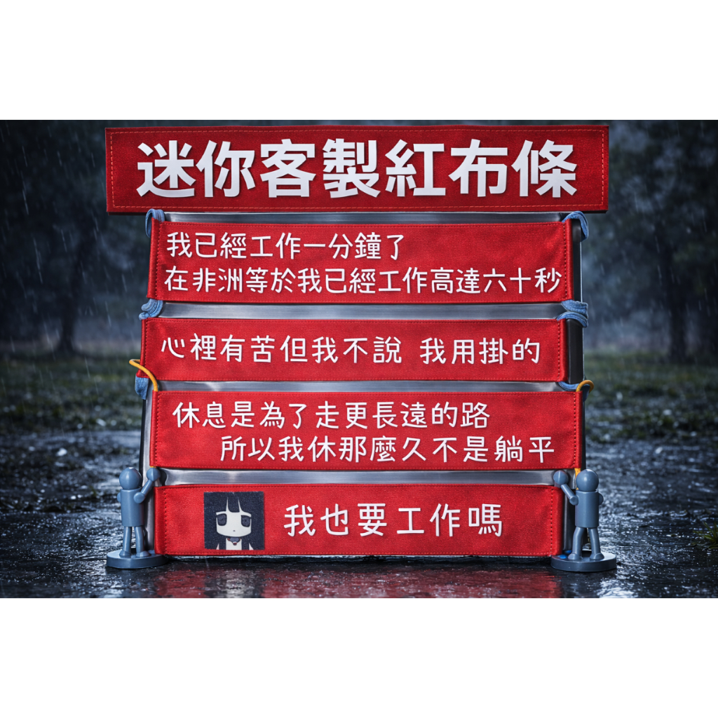迷你桌上紅布條