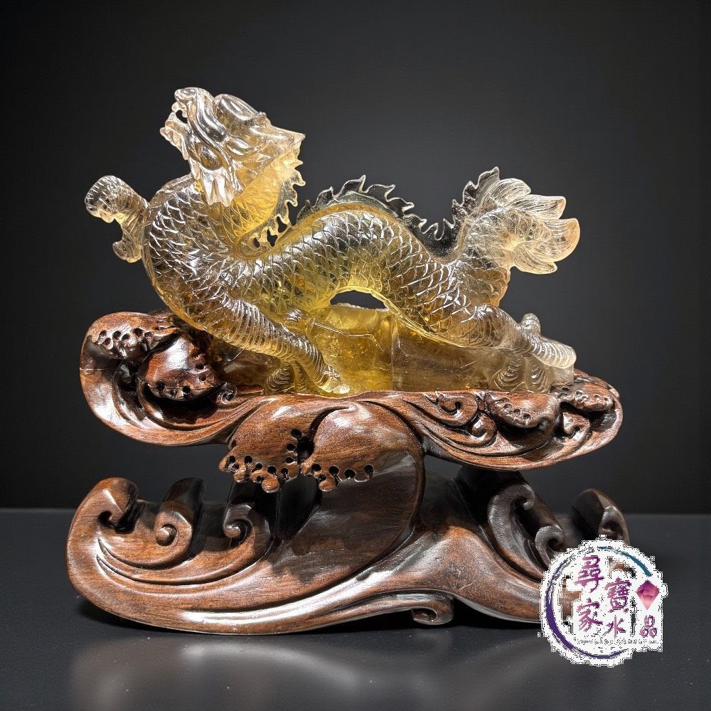 尋寶家水晶】【YDR-52】｜黃水晶中國龍手工雕｜招財納福・權勢騰升・鎮
