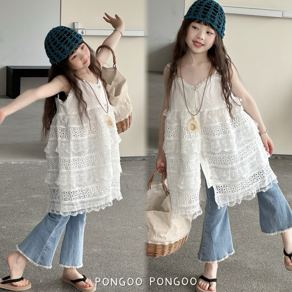 ️PONGOO PONGOO🌟現貨🌟加預購 夏季 女童 設計感疊穿氣質吊帶裙 ️蛋糕裙 牛仔毛邊喇叭褲 | 蝦皮購物