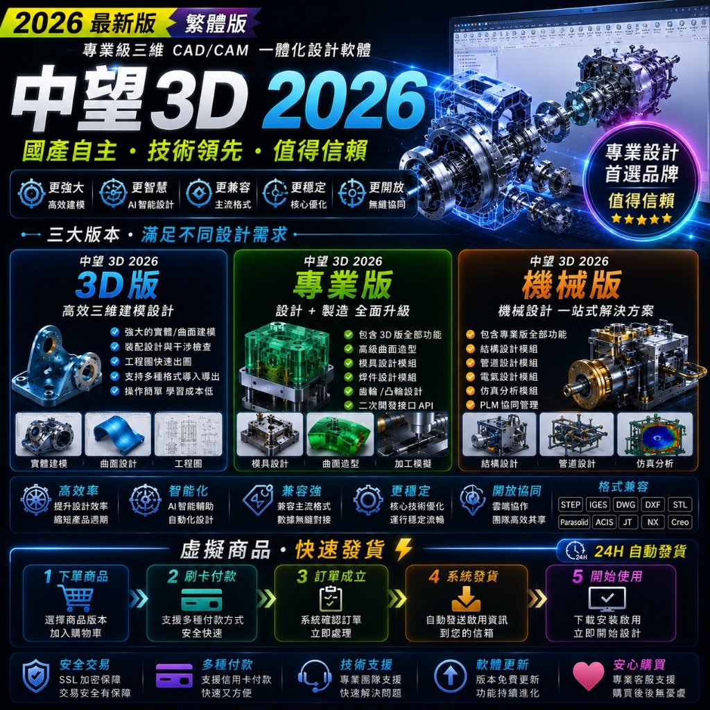 中望3D 2026 版 中望CAD專業版/機械版/建築版 永久版 | 蝦皮購物