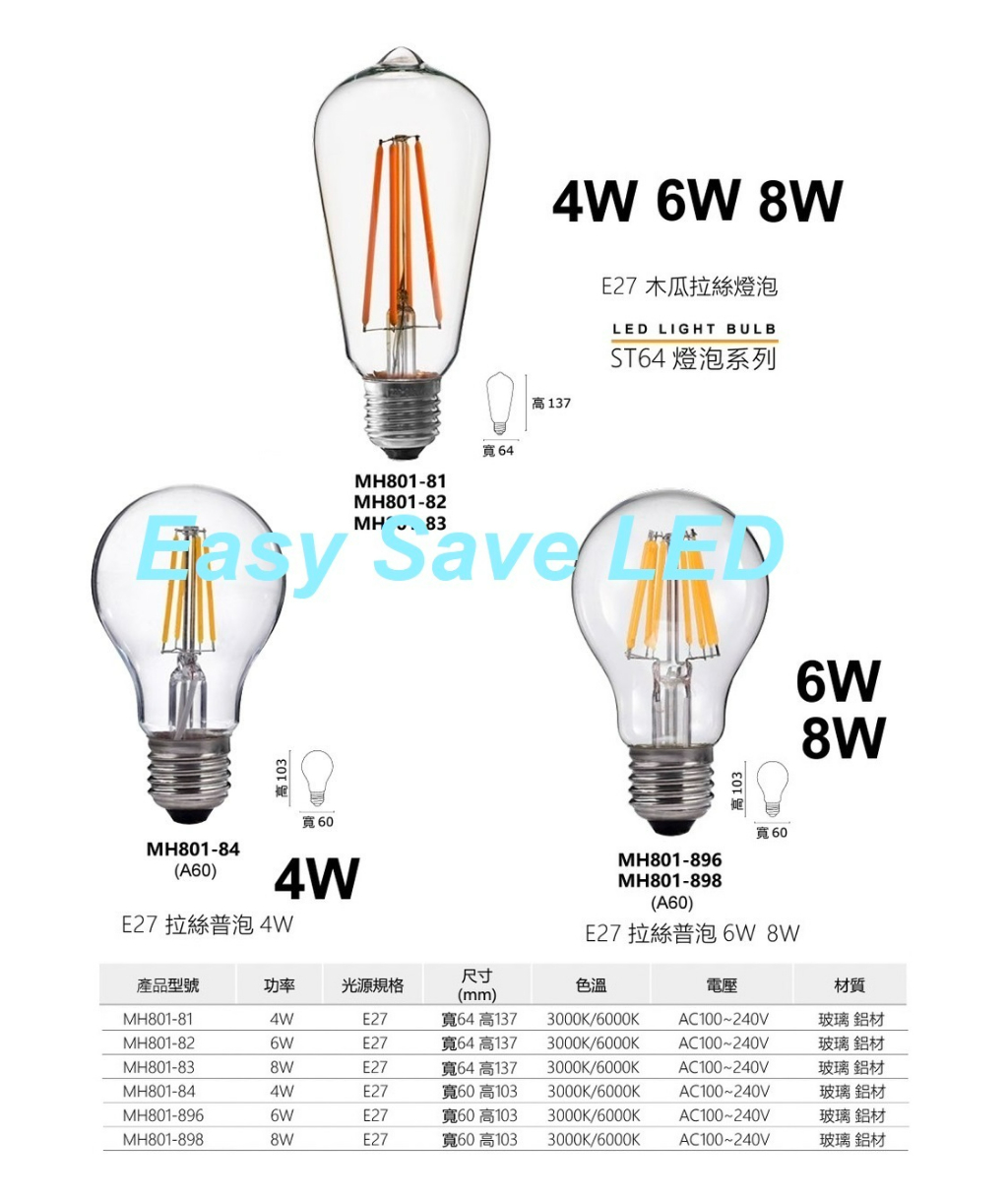 含稅 MARCH LED E12/E14/E27 燈泡 1W/4W/5W/6W/8W 燈絲燈/水晶燈/蠟燭燈/美術燈 | 蝦皮購物