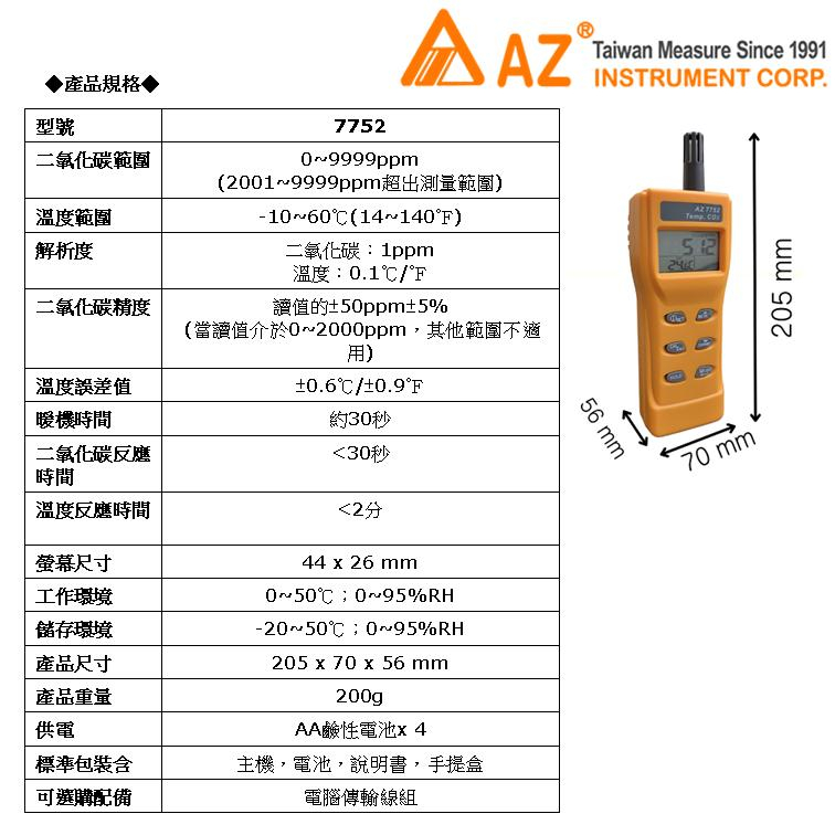 Termómetro de CO2, 7752 AZ EB - AZ Instrument Corp.