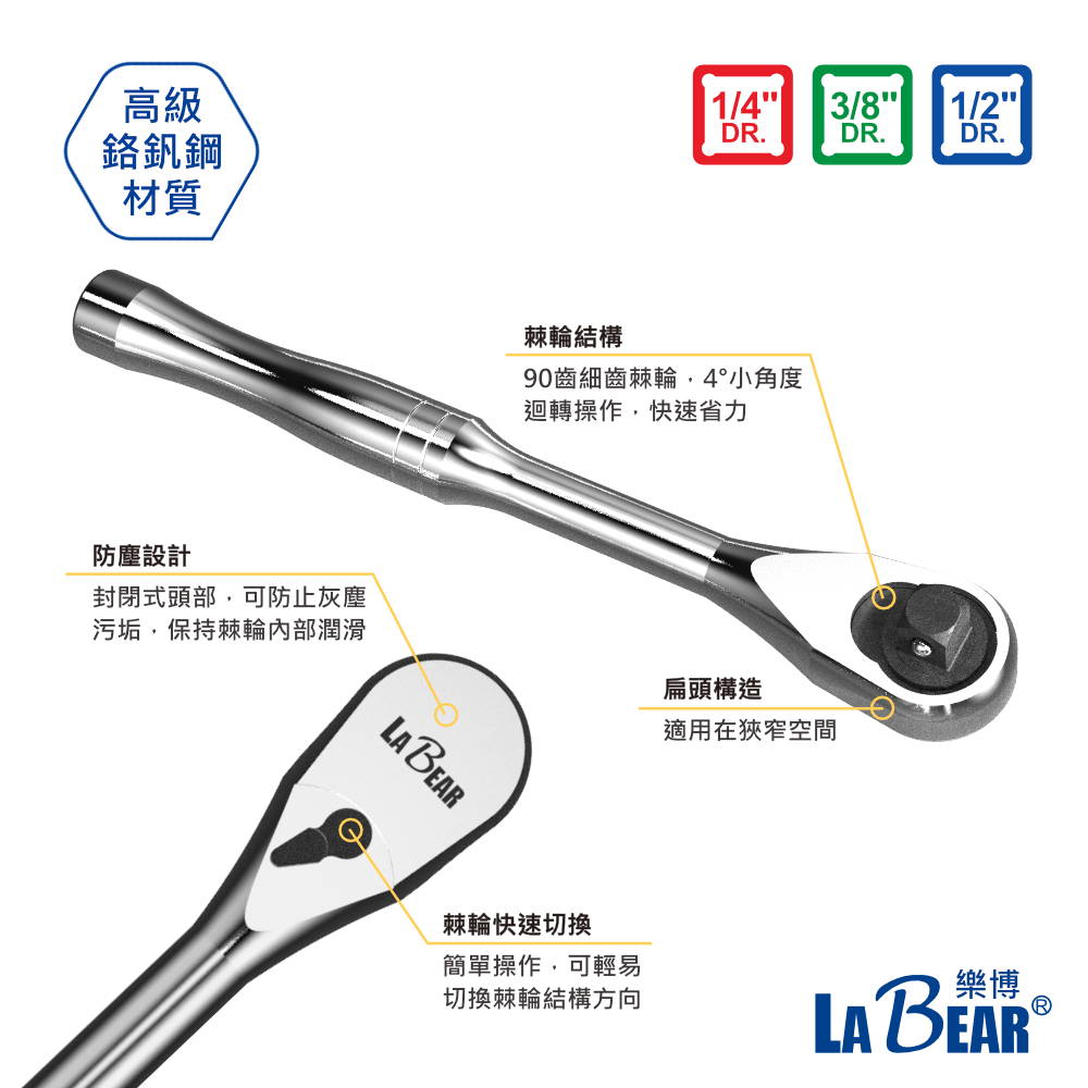 【LaBear】封閉式 雙向棘輪扳手 2分/3分/4分 防塵 高扭力 棘輪扳桿 套筒板手 快速棘輪扳手 葫蘆柄 | 蝦皮購物