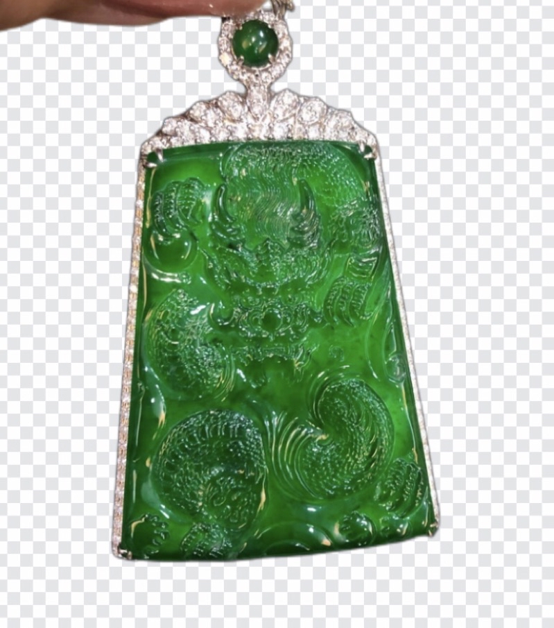 龍牌收藏品~緬甸帝王綠天然老坑玻離種翡翠A貨陽綠放光天然鑽石2
