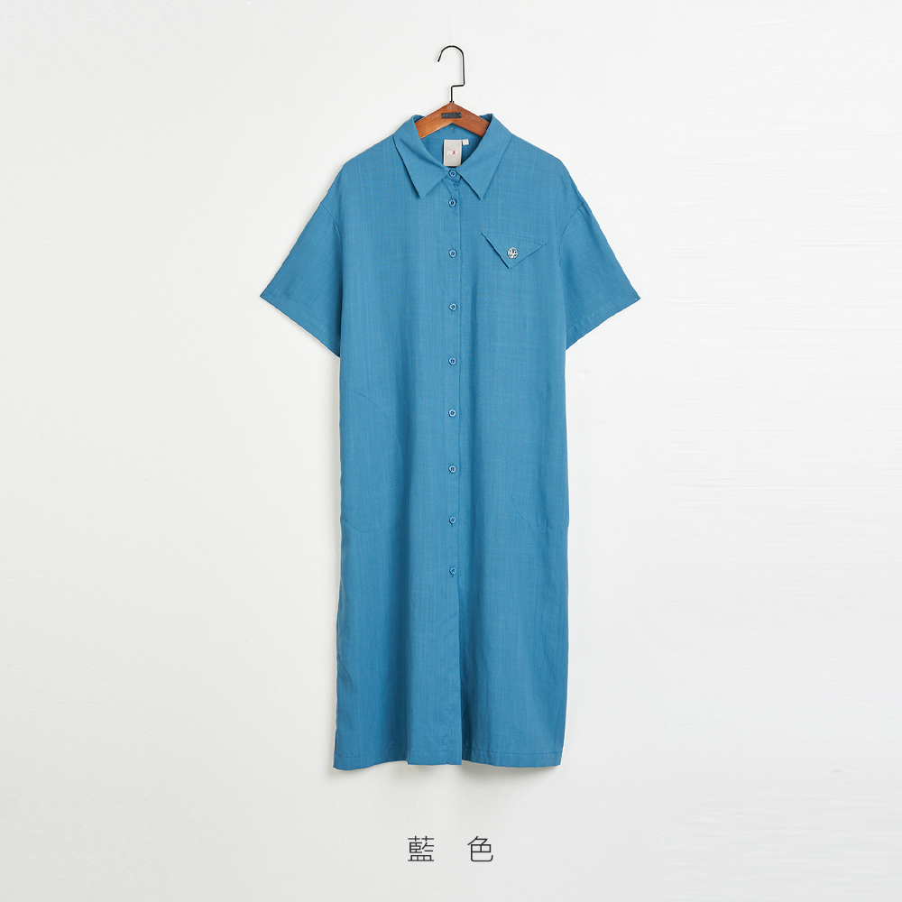 gozo】天絲開襟襯衫式長洋裝(藍色/深藍_F) | 女裝修身百搭| 蝦皮購物
