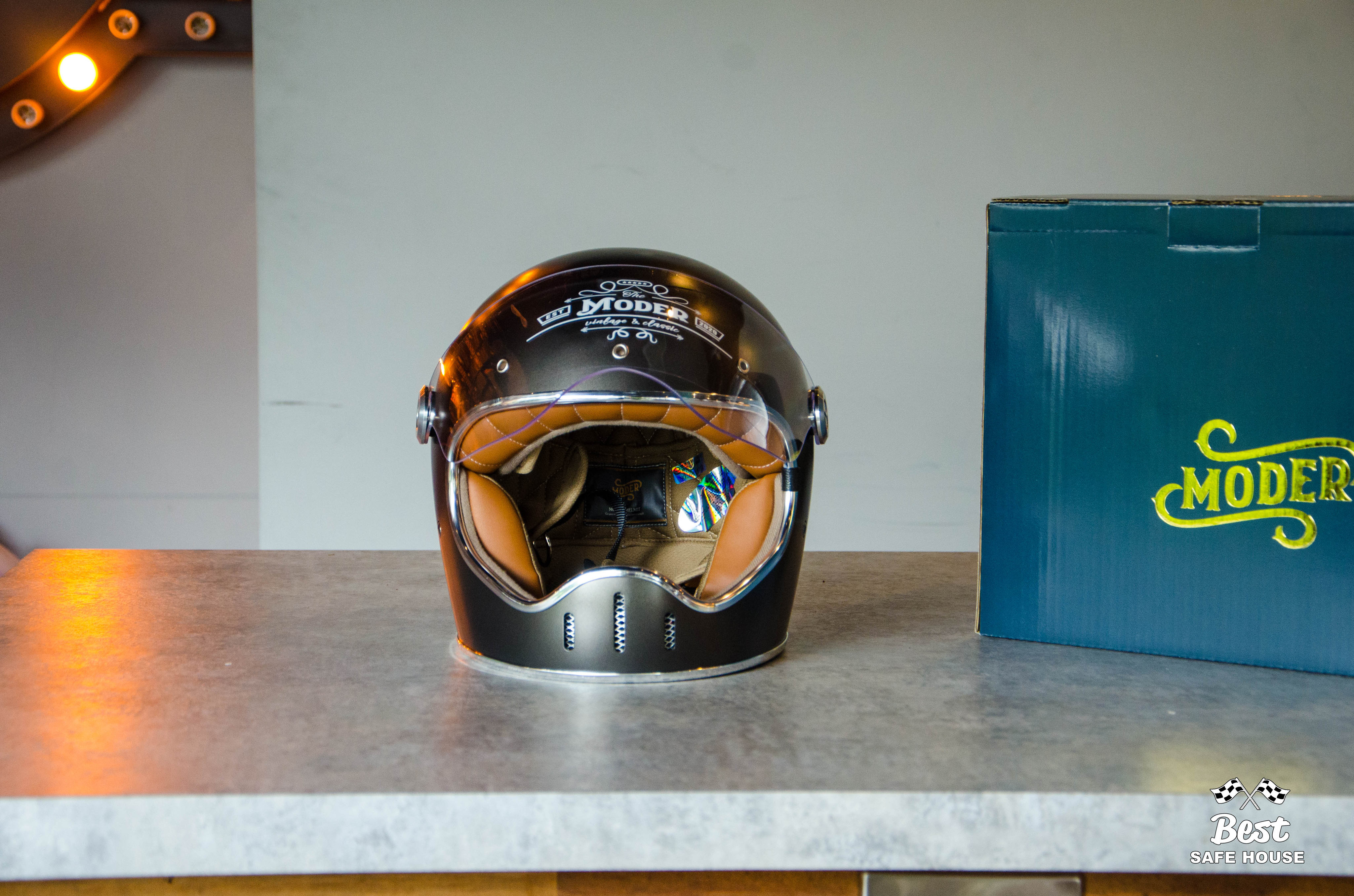 貝斯特安全屋Moder 摩德LOUISE 路易士全罩式安全帽復古安全帽復古帽樂高帽啞光玄武灰| 蝦皮購物